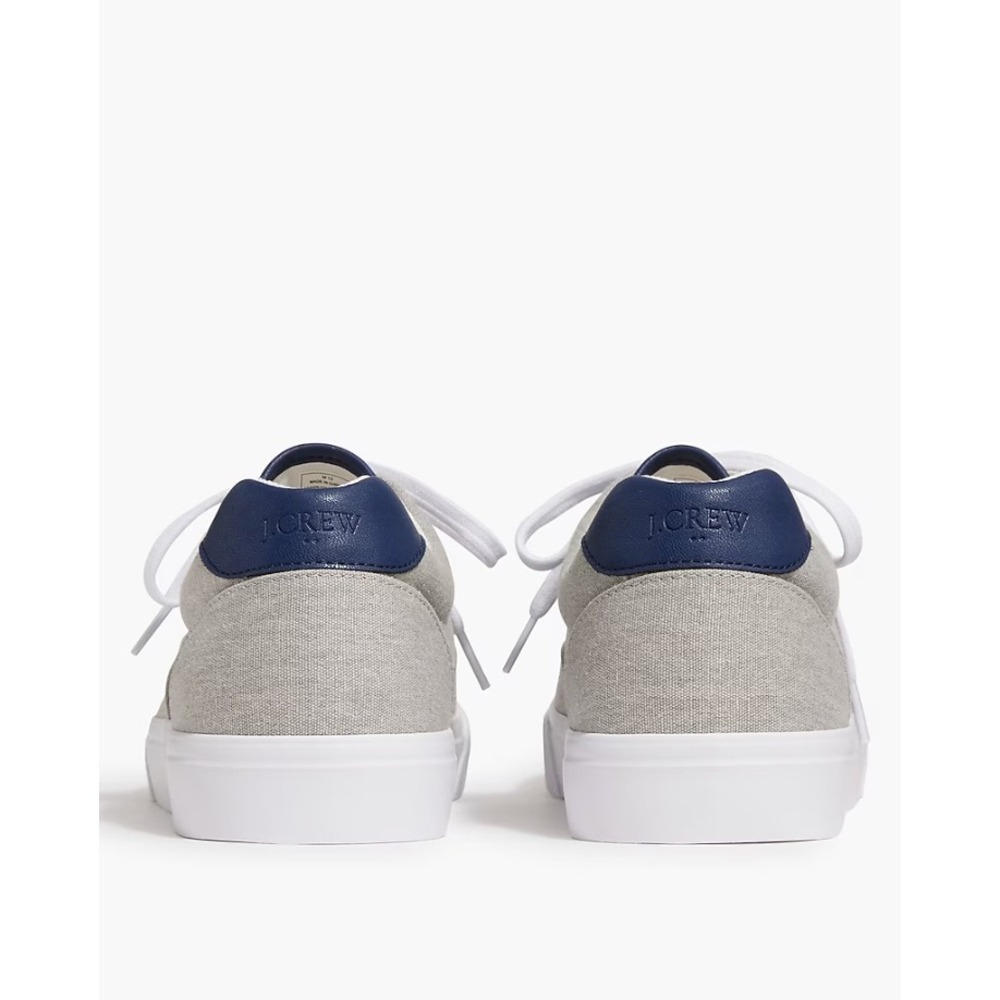 J.Crew Mens Low Top Grey Textile Sneakers Navy Leather Trim BS135 SZ 10 - Picture 2 of 7